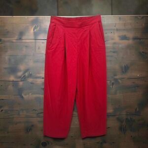 VTG Jennifer Moore Red 100% Silk Pleated Pants Women 12 Lg Elastic Waist Trouser